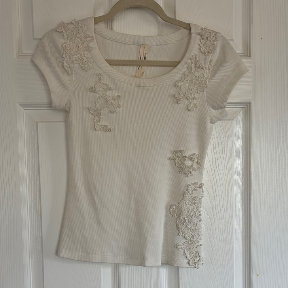 Elegant White Lace Embellished Top